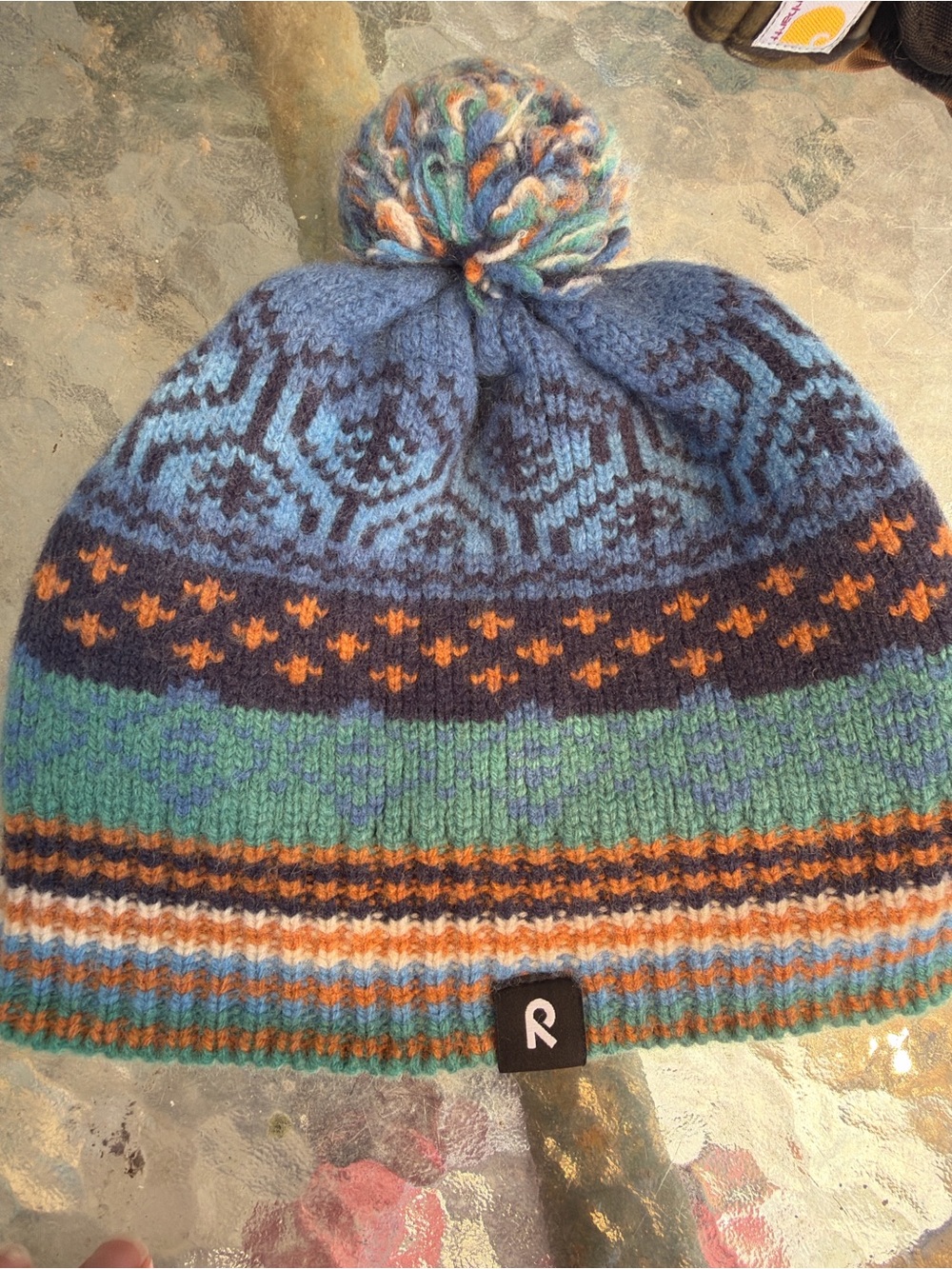 Kids Nordic Fair Isle Fleece Lined Pom Pom Beanie Winter Hat